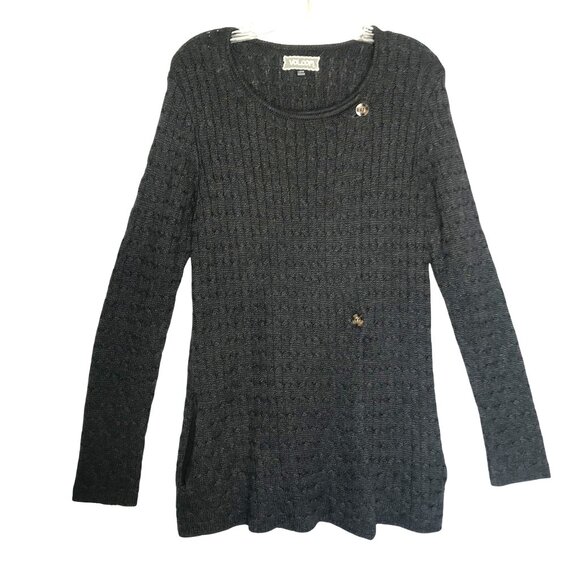 Volcom Longline Gray Cable Knit Sweater Womens Size L/14 Pockets - Picture 1 of 11